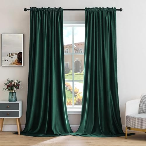 MIULEE Tende Morbide Oscuranti Isolanti Termiche in Velluto con Tasca, Morbidi 2 Pannelli Derazione per Soggiorno e Camera da Letto 140X260cm Verde Petrolio