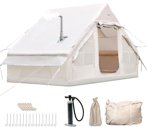 Quick Setup Aufblasbares Campingzelt für Familie - Wasserdichtes 4-Jahreszeiten-Popup-Zelt mit Fenster & Tür inklusive Pumpe & Aufbewahrungstasche Großes Winddichtes Luftzelt