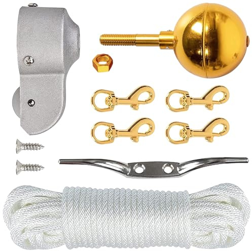 CHAKAE Rusts Resistant Cast Aluminum Flagpole Truck Assembly Set With 50FT Rope&Metal Fasteners For 2 To 2.6inch Diameter Poles Flagpole Pulley And Rope