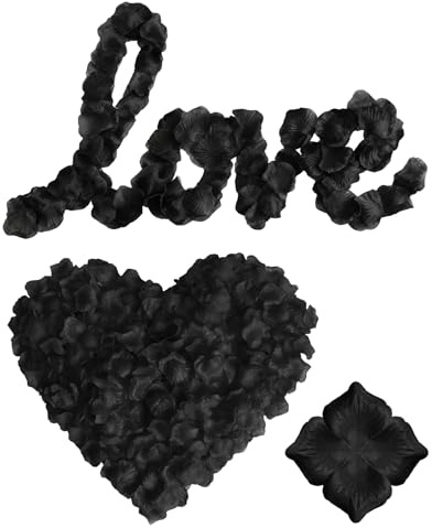 SEESUNO 2500Pcs Black Rose Petals, Fake Rose Petals for Bedroom, Wedding Anniversary, Valentines Decorations(5.5 Cm*5.8 Cm)