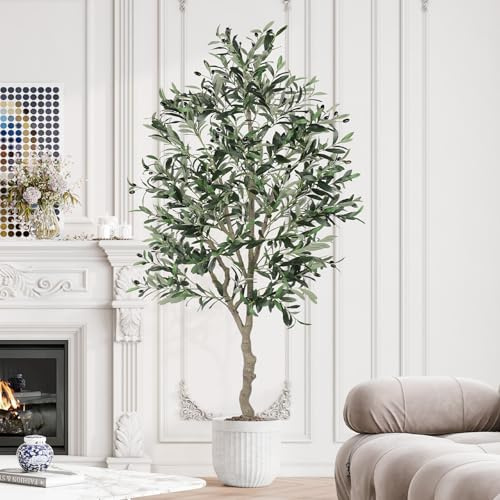 YOLEO 6FT Artificial Olive Tree, Faux Olive Silk Tree Indoor, Lifelike Fake Plant for Living Room Bedroom Balcony Corner Office Decor (Style 5)