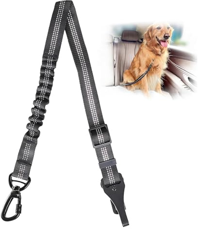 Diyxisk Ceinture Chien Voiture 3 en 1 Isofix Clip Laisse de Sécurité Élastique Anti Choc Attache Harnais Réglable pour Chien Petite Grande Taille Voyage Coffre 54-90cm Noir
