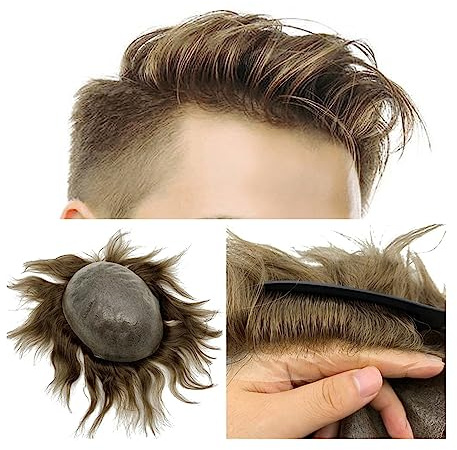 Für Männer Männer Toupet 6 Echthaar Systeme 0,04~0,06 mm Dünne Haut PU-Basis Unsichtbarer Knoten Natürlicher Haaransatz 8x10 Herren-Kapillarprothese Perückenkopf(6 inches 18# 120%)