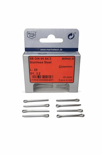 8 Stück Sicherungssplinte 3,2x25mm DIN 94 A4 – Edelstahl V4A AISI316 rostfrei, säure- & seewasserbeständig