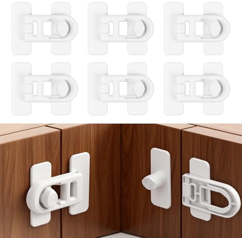 AYESY 6 Pezzi Blocca Cassetti Per Bambini,a Sicurezza Cassetti Bambini con Potente Adesivo,autoadesive senza forare,per Armadietto, Armadio, Frigorifero, Chiusure,Cassetto Bianca