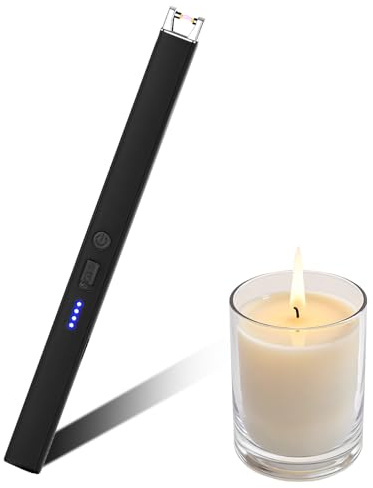 Kasanni Feuerzeug Elektrisch, Lichtbogen Feuerzeug, Stabfeuerzeug USB Aufladbar, Stabfeuerzeug mit Doppeltem Versicherungsschalter, für Kerzen Anzünden, Gasherd, Küche (schwarz)