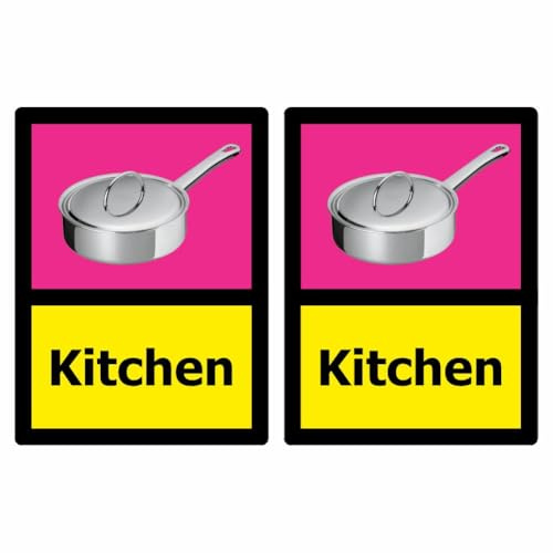 Pack of 2 Kitchen Dementia Signs for Alzheimer's Care, 15 x 20 cm, Self-Adhesive stickers. Ideal for internal doors