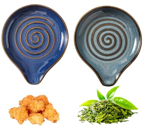 2 soportes para cucharas de cerámica con diseño en espiral, soporte para cucharas de cocina y cocina, soporte para cucharas de cocina, soporte para cucharas, sobras, como bandeja para salsas, bandeja