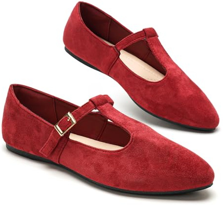 GLAMORA Merceditas Mujer Bailarinas Punta Fina Zapatos Planos Cómodos Hebilla Ajustable Ligero Flexible Suela Goma Manoletinas Mujer Ante Sintético Elegantes