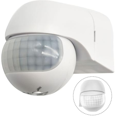 Lapiglo Interruttore con sensore di movimento PIR a 180°, rilevamento di 12 m, IP44, impermeabile, regolabile, controllo crepuscolare, luce esterna e interna, AC 110 V-220 V, bianco