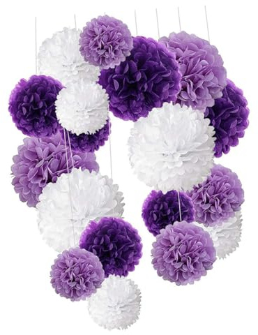 DOITOOL Set 18 Pezzi Fiori di Carta Porpora per Decorazioni Festa Laurea e Casa, Palla Decorativa in Carta Colorata per Occasioni Festival e Negozi