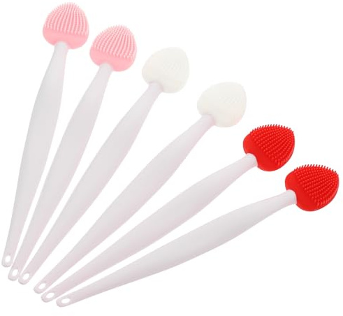 Silikon Lippenpeeling Bürstenset mit Langem Griff 6 Stück | Manuelle Reinigung für Lippen und Nase, Tragbar, Leicht, Ergonomisch Geformt, für Tägliche Pflege