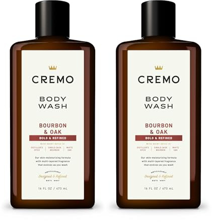 Cremo Rich-Lathering Bourbon & Oak Body Wash, A Sophisticated Blend of Distillers Spice,16 Fl Oz (2-Pack), Packaging may vary