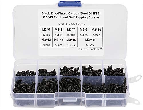 Blechschrauben-Kits M3 Schwarz Kreuzschlitz Schrauben Sortiment-Kitfür Holz Weichmetall - 450 Stück,schrauben