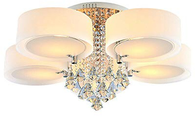 LED Kristall Deckenleuchte 5 Flammig Kronleuchter Hängeleuchte E27 Pendelleuchte Deckenlampe Modern mit Fernbedienung