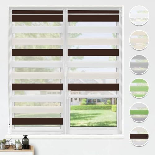 HOMEDEMO Doppelrollo Klemmfix ohne Bohren & mit Bohren, Rollos für Fenster und Tür, Weiss-beige-braun, 85x120cm(BxH), Duo Rollo Klemmrollo lichtdurchlässig, Fensterrollo Sichtschutz