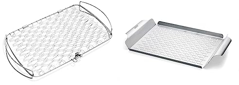 Weber Grillkorb 25.4 cm x 40.6 cm, Fisch- und Gemüsehalter, groß & Style 6435 Professional-Grade Grillpfanne, Edelstahl, Rechteckig, Silber