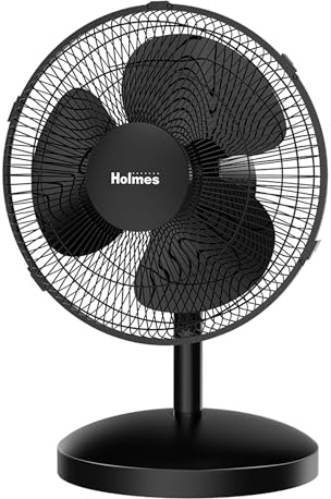 Holmes 12 Inch Oscillating Table Fan 3 Speeds 75 Degree Wide Angle Oscillation Adjustable 15 Degree Tilt Quiet Operation Home Office Bedroom Kitchen Black