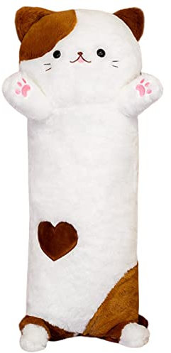 ISAKEN Katze Plüschtier, 90CM Langes Kuscheltiere Cartoon Katzen Plüsch Tier Körperkissen Plüschkissen Wurfkissen Dekokissen Kinder Geschenk für Weihnachten Geburtstag Kindertag Home Decoration