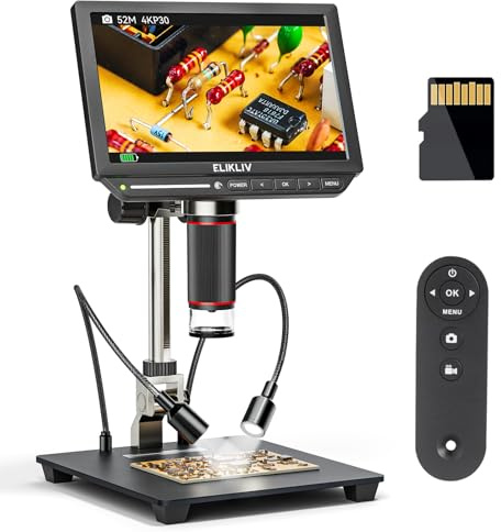 4K Digitalmikroskop, Elikliv EM4K 8 Münzmikroskop 2000x, 52MP, Lötmikroskop für Erwachsene, Mikroskop für Elektronikreparatur, 3840P UHD Video-Mikroskop, 10 Ständer, 64GB