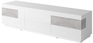 Meuble TV XL Design 200cm Collection KILES. Coloris Blanc et Gris.