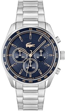 Lacoste Reloj Cronógrafo de Cuarzo para Hombre Colección Boston con Correa de Acero Inoxidable Plateada - 2011380