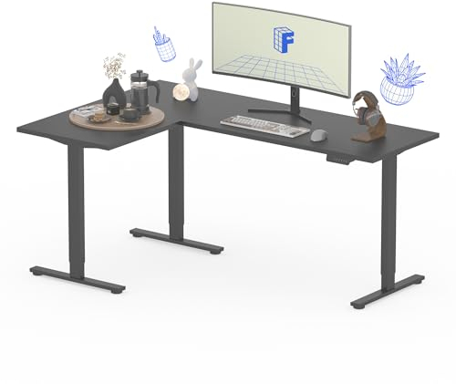 FLEXISPOT 180 * 120cm Höhenverstellbarer Schreibtisch Elektrisch, mit 4 Speicher-Tasten，L-förmiger Eckschreibtisch mit 3 Beinen, Verstellbarer Schreibtisch (Schwarz)