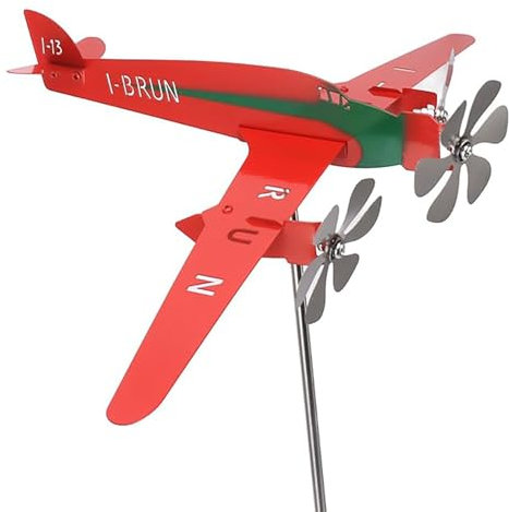 TLTDSMYF Moulin à Vent de Jardin Rouge, Piquet de Jardin en métal pour Moulin à Vent, girouette d'avion, décoration de Jardin extérieur girouette d'avion, Moulin à Vent Avion Grand Ornement de Jardin