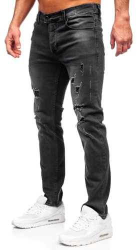BOLF Homme Pantalon en Jeans Jeans Used Look Jeans Destroyed Denim Style Slim Fit Jambe etroite Temps Libre Casual Style MP0018N Noir S [6F6]