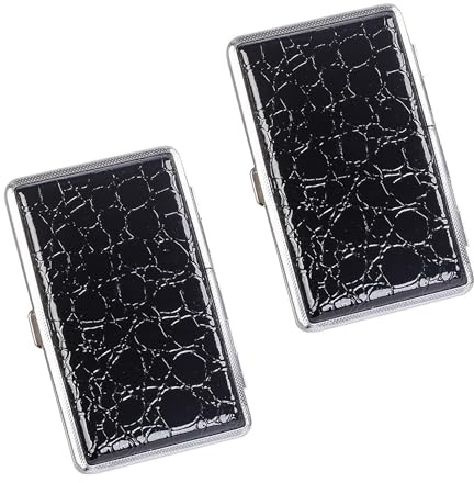 LONGHAO 2 pcs Slim Zigarettenbox,Leder Metall Zigarettenbox,schwarz | Damen Zigarettenetui Metall,Zigaretten für Damen und Herren,für 20 Slim Zigaretten Oder 14 Normal Zigaretten