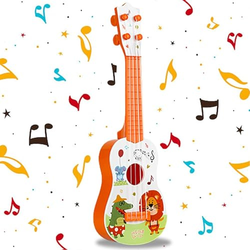 41CM Chitarra Giocattolo, Plastica Ukulele per Bambini, Mini Chitarra Bambini, Musica Giocattoli Educativi, Chitarra con 3 Corde Regolabili, per Principiante (Arancia)