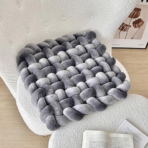 Cuscino Intrecciato, Cuscino da Tiro con Nodo Quadrato, Cuscino per Sedia Intrecciato, Nodo di Peluche Lmitato Fatto a Mano Cuscino Divano per la Decorazione Domestica (Grigio Scuro)