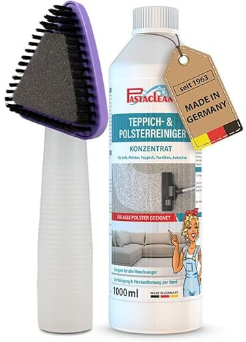 PASTACLEAN Detergente per tappezzeria e tappeti, 1 litro + spazzola per shampoo, detergente professionale per tappezzeria, per divano, auto, poltrona e divano, detergente per tessuti concentrato e