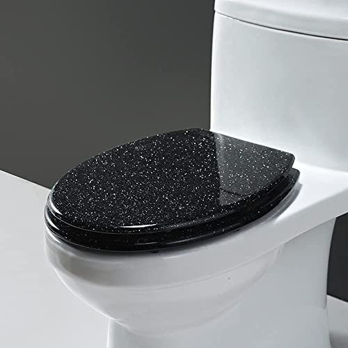 Abattant WC en résine pailletée, Fermeture Lente, Ovale, Installation et Nettoyage faciles, Fermeture Douce, 36 x 42 cm, Noir