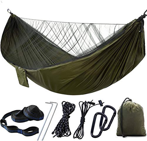 Greensen Mückennetz Hängematte, Ultraleichte Camping Hängematte mit hoher Tragfähigkeit und automatischem Moskitonetz, 2 Person Hängematte (Armeegrün)