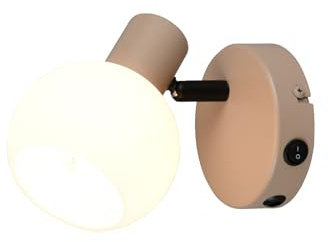Wandstrahler mit Schalter aus Metall Beige & Lampenschirm Glas, Höhe 13,5cm
