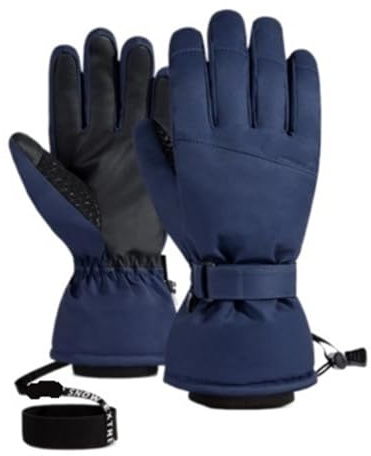 Generisch Gants de ski ultra légers pour homme et femme, gants de snowboard d'hiver imperméables pour moto et extérieur, bleu marine, M