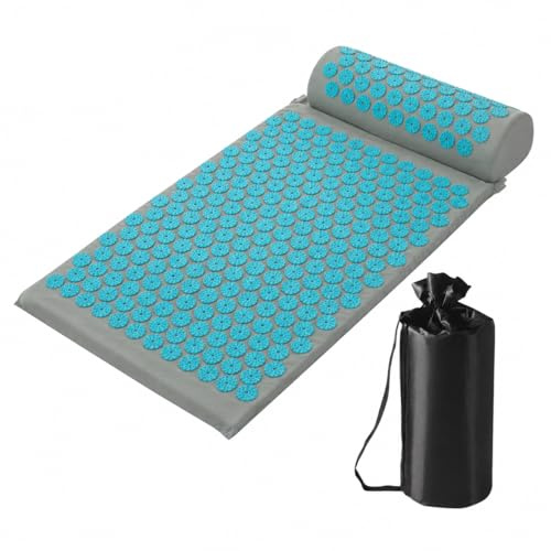Acupressure Mat and Pillow Set – Spike Massage Mat with Acupressure Rings for Back, Neck & Shoulder Pain Relief, Muscle Relaxation, Stress Reduction & Sciatica Relief (Grey)