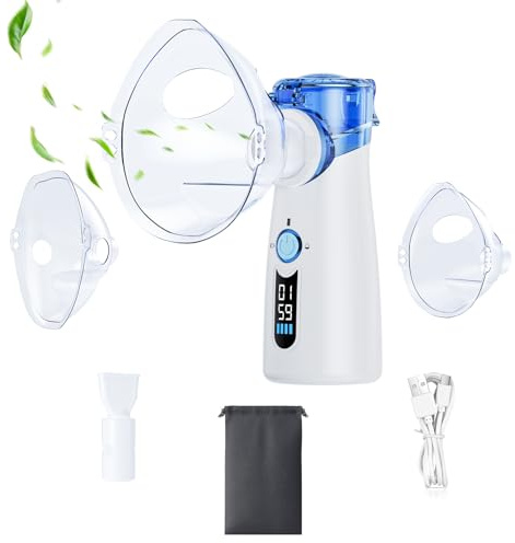 Nebulizador Portátil para Adultos y Niños Nebulizador Silencioso para Bebé con Pantalla LED 3 Modos de Inhalador Nasal Incluye 2 Máscaras y Boquilla Diseño Práctico y Portátil