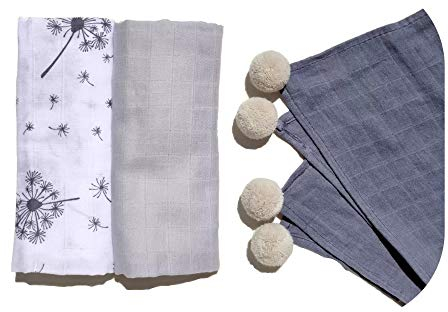 Bellochi Mullwindeln Spucktücher Baby Musselin Tuch - 100% Baumwolle - Sanft Moltontücher Baby 3 er Pack - 60x80 cm - Grau