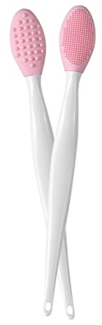 Lip Brush, 2Pcs Silicone Double Sided Nose Scrubber Soft Manual Blackhead Cleaner Lip Brush Exfoliator (Pink)