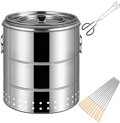 PBTMCD Smokeless Grill Hanging Stove Charcoal Barbecue Braised Grill Tool Round Barbecue Barrel for Household Indoor Outdoor, Suitable for Party BBQ - Holds 28 Skewers,Standard