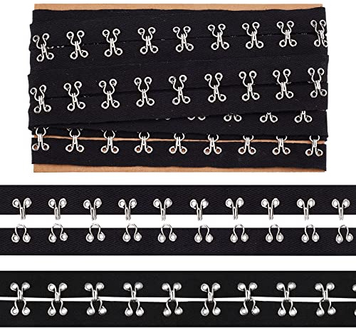 NBEADS 3 Yards (2,74 m) Bomullstejp med krok och ögla, 2,5 cm Svart Bomullstejp Silver Metall Kanter Band för Korsett BH Sömnad Kiltning Bröllop Kostymer Dekorationer
