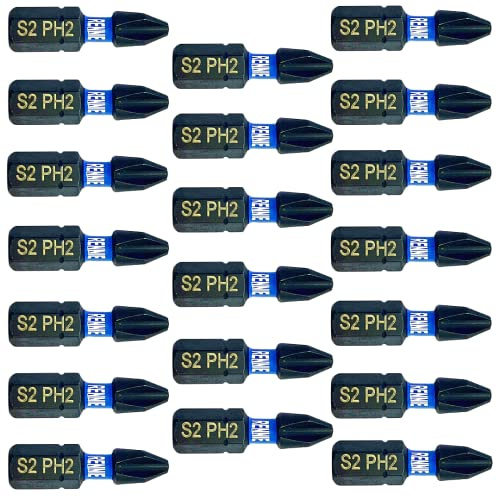 20 x Rennie Tools 25mm Long PH2 Impact Screwdriver Driver Bits Set | Phillips No.2 Heavy Duty Impact Driver Bit Set. PH2 Bits. Hex Shank Cross Head