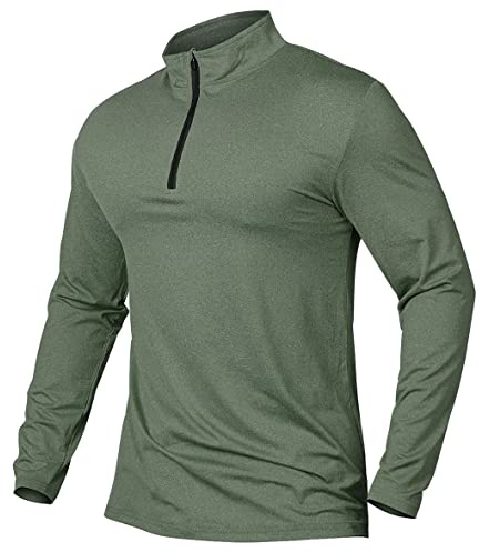 CARWORNIC Långärmad tröja för män, halvdragkedja, sportskjorta, löpartröja, 1/4 dragkedja, tröja, lätt, ventilerande, gym, jogging, träningströja med ståkrage, Mörkgrön, XL