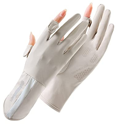 SUJAYU UV-skyddshandskar körhandskar kvinnor, heltäckande fingrar UV-handskar solhandskar solskyddshandskar, tunna handskar UV-lätta handskar kvinnor cykelhandskar för kvinnor (beige)