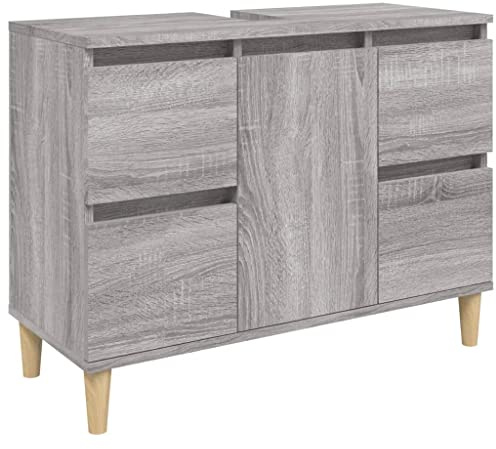 vidaXL Meuble d'Évier, Armoire de Lavabo avec Compartiment et 4 Tiroirs, Meuble sous Lavabo avec Pieds Salle de Bain, Scandinave, Sonoma Gris Bois d'Ingénierie