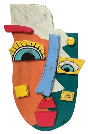 WorldBazzar Abstract MASK African Hand Carved Wooden Tribal Tiki MASK Wall Decor FACE Cubist Picasso