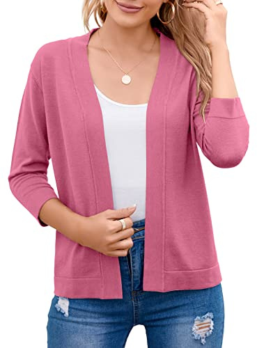 TASAMO Women's Elegant Cropped Cardigan 3/4 Sleeve Open Front Shrugs Sweater