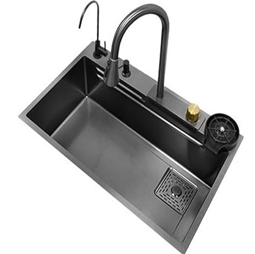 Lavello da Cucina Raindance Waterfall Lavabo sottopiano Monopezzo in Acciaio Inossidabile Vasca Singola Grande (800x450mm)